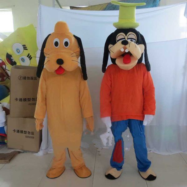 

dog white dog brown black pluto mascot costume, size mascot costume, fast shipping, Red;yellow