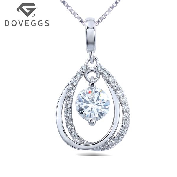 

doveggs brilliant solid 18k 750 white gold 0.5 5mm f color lab grown moissanite diamond pendant with accents for women, Silver