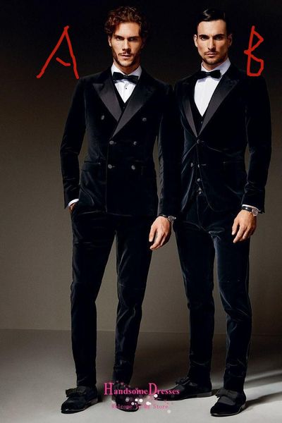 

2018 смокинги Velvet Groom для мужчин 3 шт. Костюмы куртка + брюки + жилет мужчины смокинги