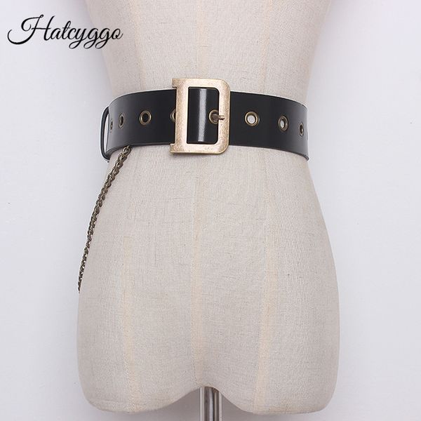 

hatcyggo belts genuine leather women belt fashion punk hip-hop belts waist chain vintage d buckle men jeans pant chain, Black;brown