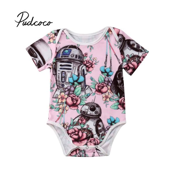 

pudcoco 2018 newborn baby girl bodysuit clothes print short sleeve sunsuit outfits jumpsuit 3-18m, Blue