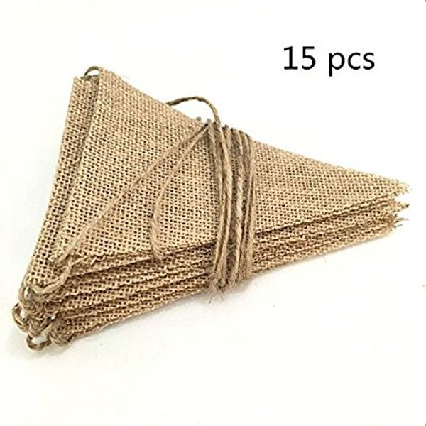 Rustikales Jute-Sackleinen-Sackleinen-Spitzen-Wimpelkette, Shabby-Chic-Hochzeitsbanner