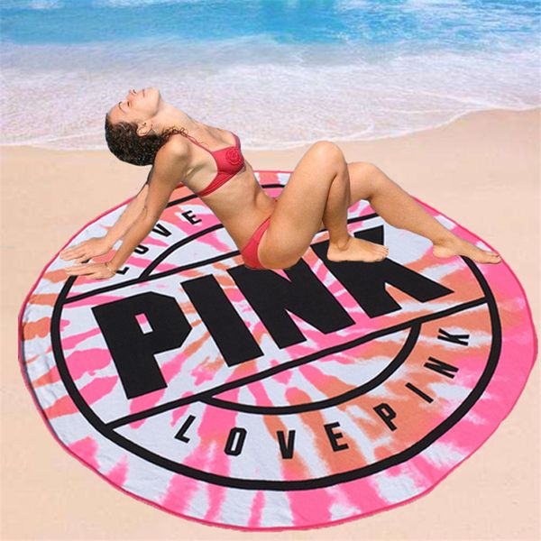 

New arrival women love pink printed microfiber round beach towel ab orbent outdoor bath towel blanket quick drying wa hcloth c654