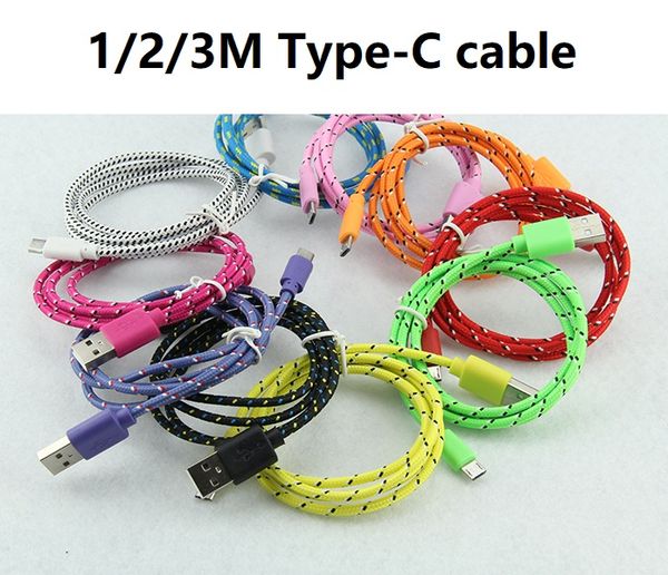 

1m 2m 3m colorful new fabric nylon braided type-c usb c cable for samsung for blackberry for htc cloth braided cable 100pcs/lot