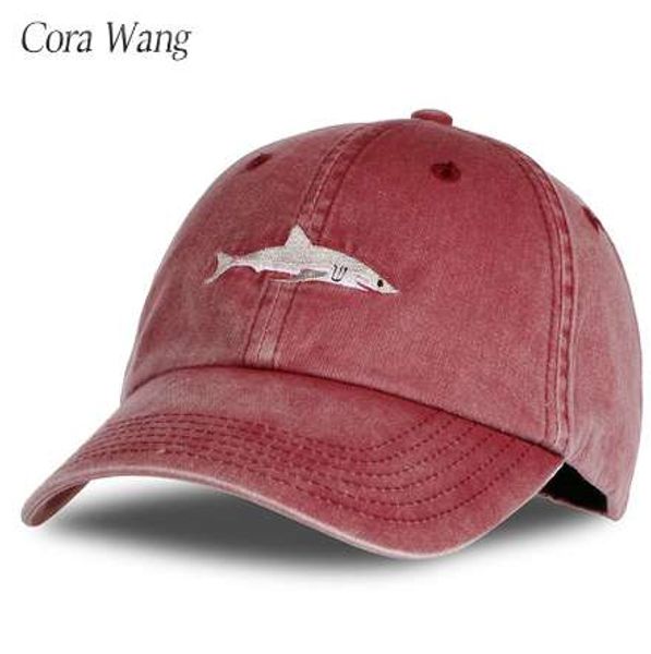 

cora wang 100% cotton washed casquette baseball caps men hats shark embroidery dad hat for women gorras planas snapback bosco, Blue;gray