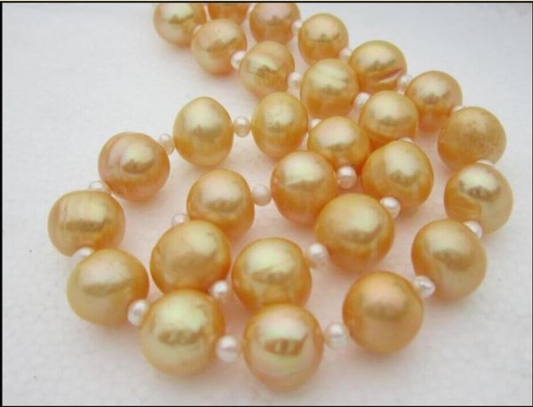 

amazing 12-13 mm real natural south sea gold pearl necklace 18 inch14k, Silver
