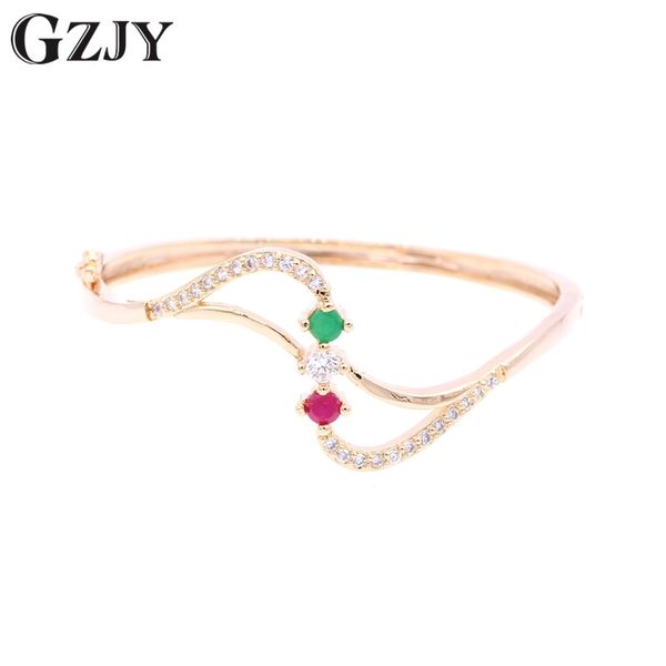 

gzjy round cubic zirconia bangles for women fashion champagne gold silver color cuff charm bracelets & bangle statement gifts, Black