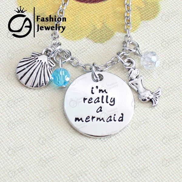 

whole salei am really a mermaid inspired pendant necklace christmas gift jewelry #ln1173, Silver