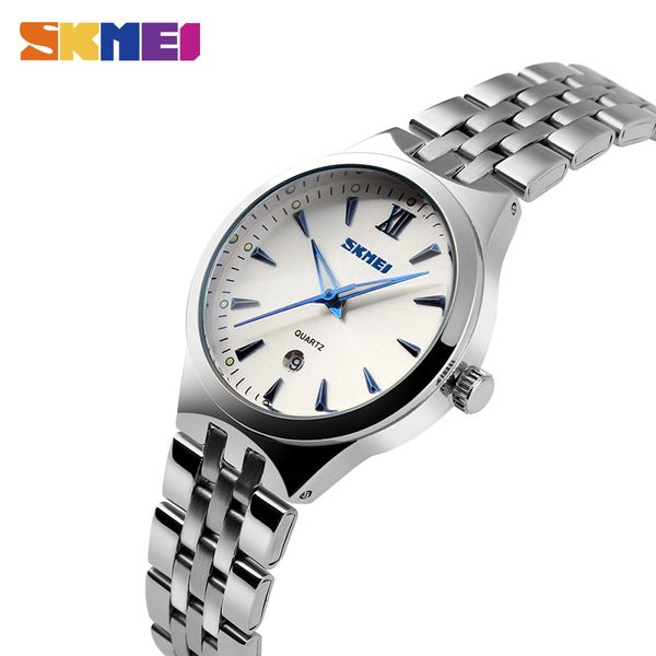 

skmei fashion lovers quartz watch men women stainless steel watches calendar waterproof wristwatches feminino relogio masculino, Slivery;brown