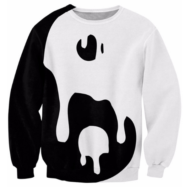 

новые модные женские/мужские drippy инь ян смешно 3d печати harajuku повседневная crewneck толстовка плюс размер, Black
