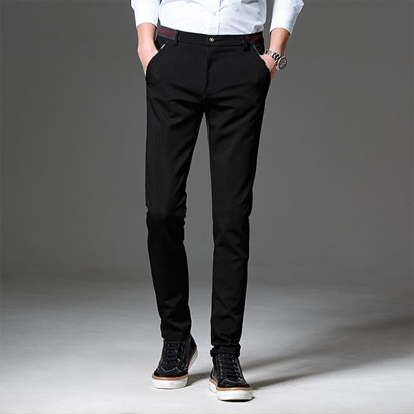  New Fashion Slim Fit Suit Pants Mens 2017 Designer Business Office Wedding Solid Color Pencil Dress Men Black Plus Size 36