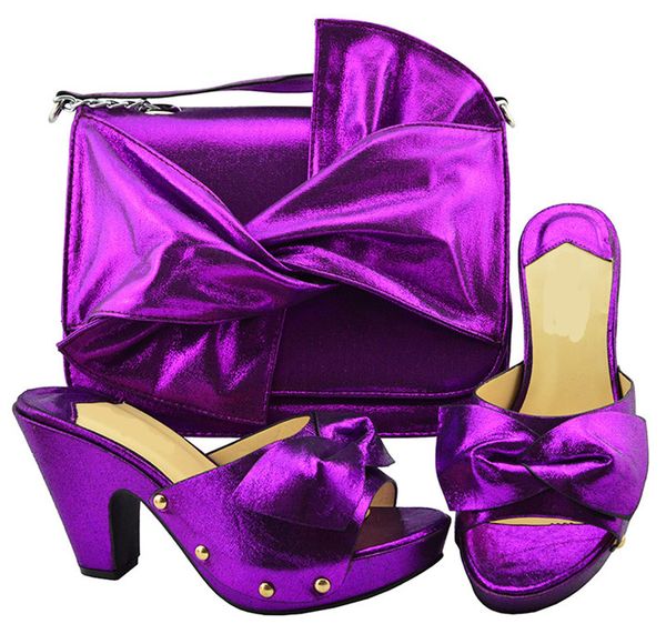 

charming purple women pumps and big bag with bowtie design african shoes match handbag set for dress ym006,heel 9.5cm, Black