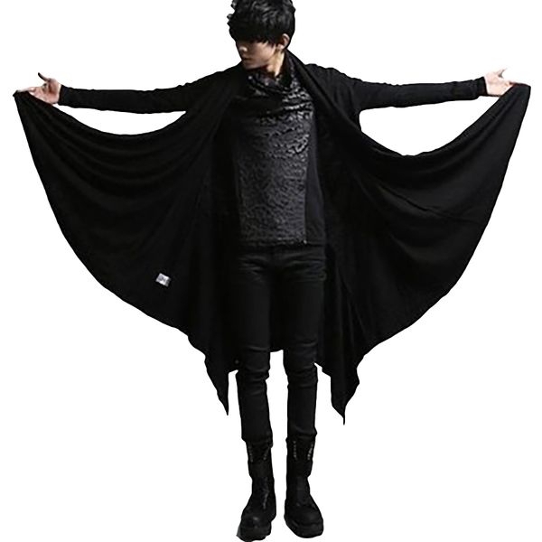 

male trench coat men black long punk rave cloak open coat men steampunk vintage gothic hip hop manteau homme overcoat slim c5001, Tan;black