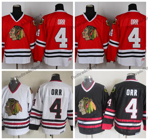 

mens vintage bobby orr chicago blackhawks hockey jerseys home red classic white 4 bobby orr stitched shirts, Black;red