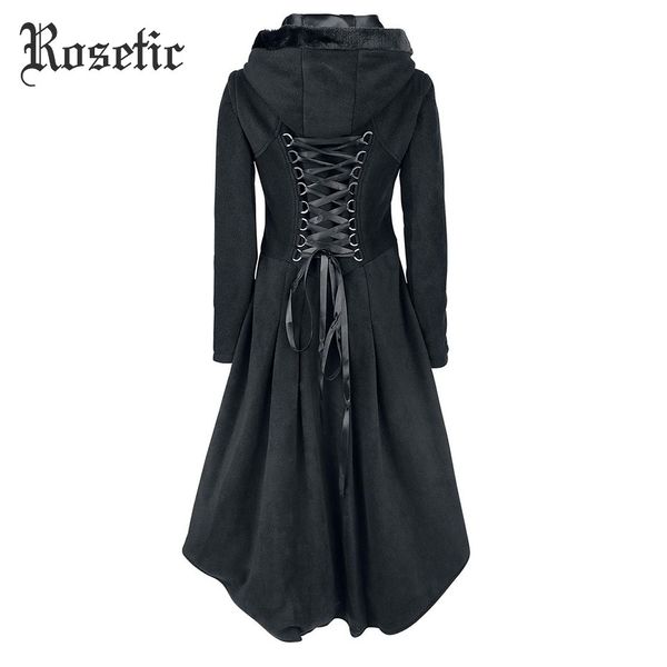 

wholesale-rosetic gothic asymmetric coat vintage lace-up autumn winter women black trench outerwear casual dark streetwear retro goth coat, Tan;black