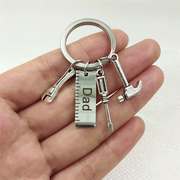 

ywospx fashion grandpa dad work tools keychain pendant tool ruler wrench hammer men keyring key chains father's day gifts, Silver