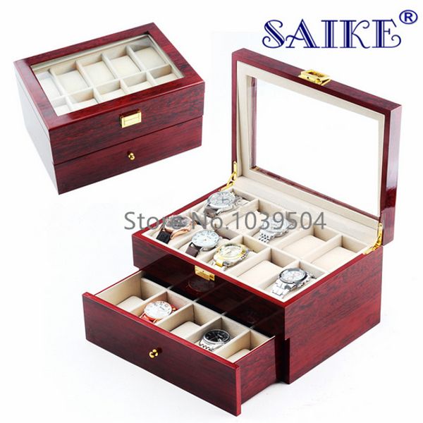 

20 grids watch display box red high light lacquer mdf watch box fashion storage gift m064, Black;blue
