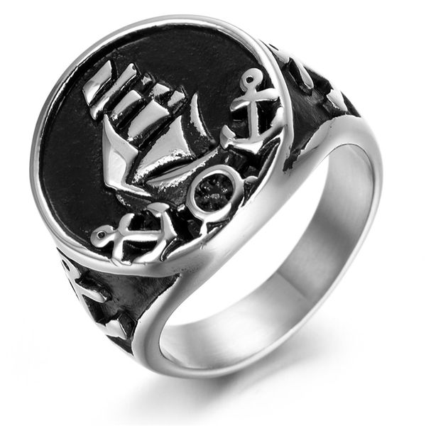

stainless steel anchor mens ring kr0679, Golden;silver