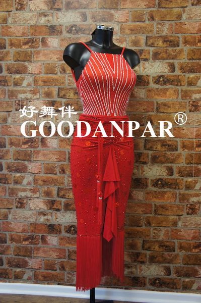 

goodanpar new standard sleeveless latin dance dress women girls bead tube competition costume samba rumba salsa stage dancewear, Black;red