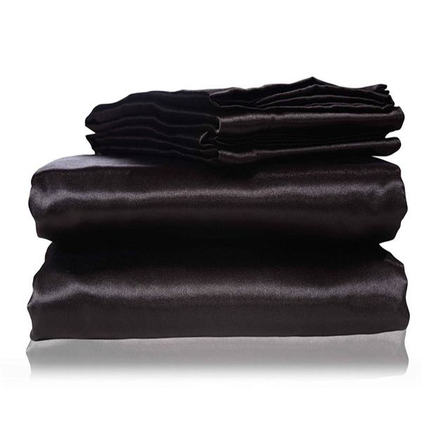 

2017 new silk flat sheet fitted sheet pillow cases twin full  king sizes nestl bedding set with deep pocket black