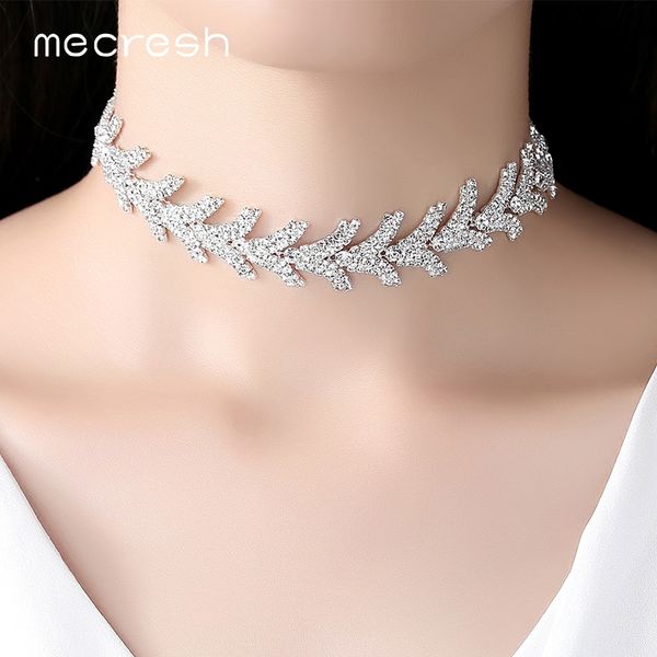 

mecresh leaves rhinestone chokers necklaces for girls silver color trendy christmas party chocker wedding jewelry mxl128, Golden;silver