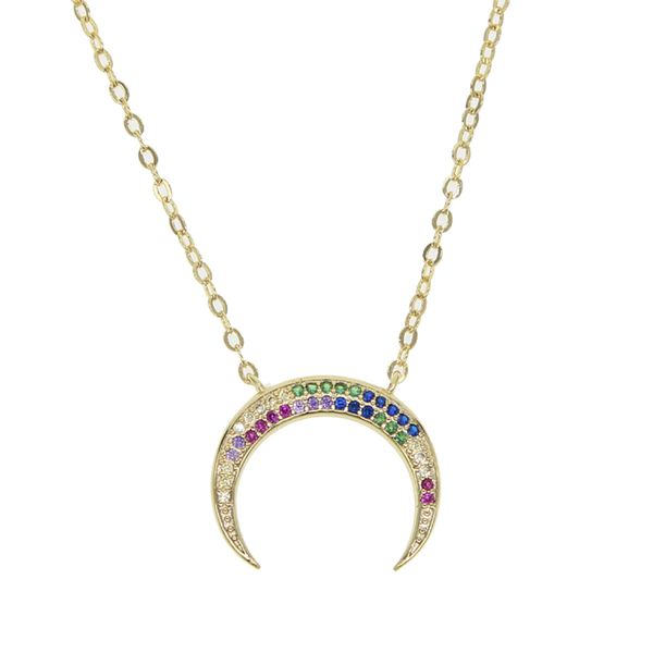 

gold plated rainbow color cz micro paved horn crescent moon fashion trendy christmas gift moon pendant necklace, Silver