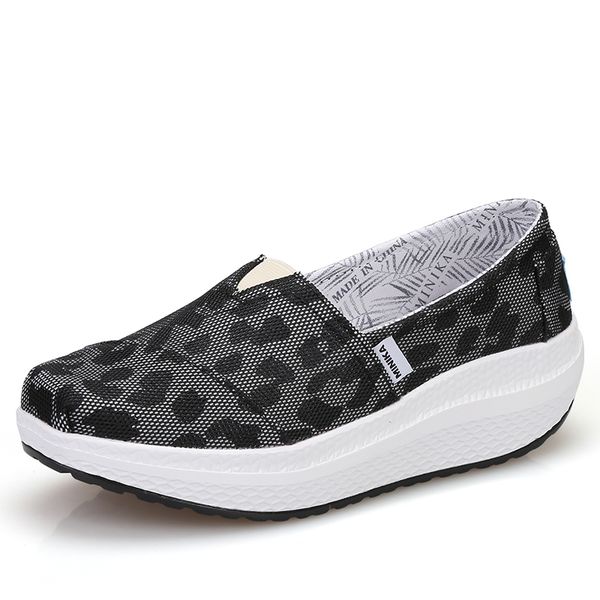 

new arrival women girls shape ups breathable lightweight swing shoes slip on fitness toning walking sneakers wedges platforms, Black;blue