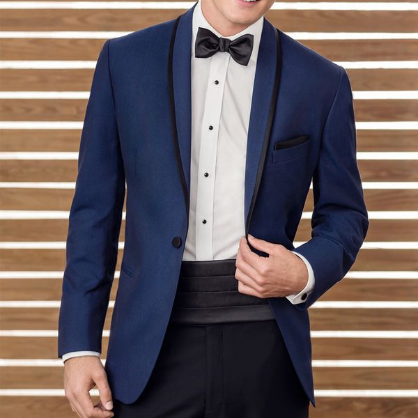 

blue wedding tuxedos groom wear 2018 two piece blazer black shawl lapel business men suits custom made jacket pants waistband, Black;gray