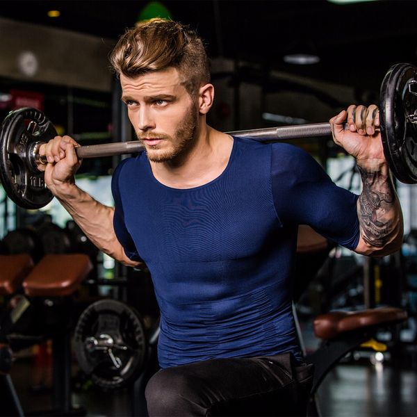 

fashion 2018 summer fitness joggers bodybuilding muscle sweat tight carry buttock skinny nylon short sleeve shapers men, Black;brown