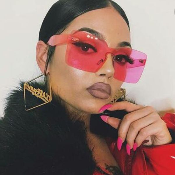 

fashion sunglasses for women rimless plastic pink glasses vintage shades shield square sun glasses for women 2018 new trendy sunglasses, White;black
