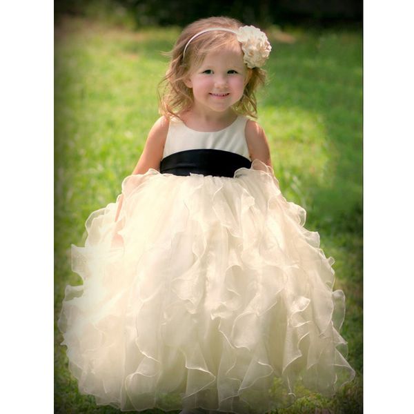 

princess long ball gown flower girl dresses jewel sleeveless ruffle with hand made flowers girls pageant dresses, White;blue
