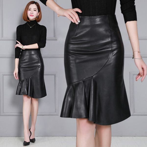 

2018 new fashion genuine sheep leather skirt k54, Black
