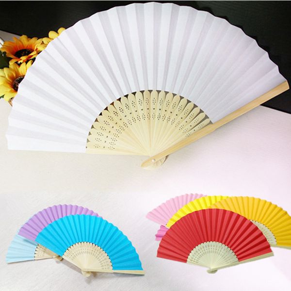 

children painting blank fans summer chinese hand paper fans pocket folding bamboo fan wedding party favor