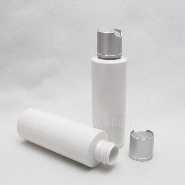 Contenitori per bottiglie di plastica con tappo a disco da 120 ml per viaggiare, bottiglie di plastica vuote bianche per cosmetici,