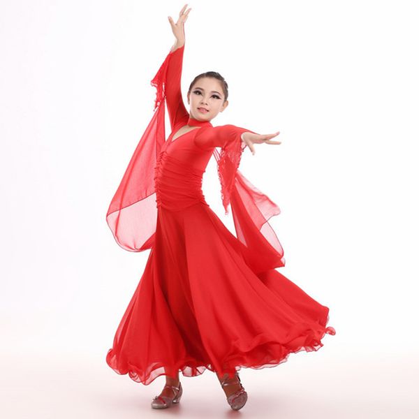 

stage wear white ballroom dancing dresses for kids dress china girls dance competition waltz spanish flamenco, Black;red