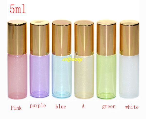 

200pcs/lot fast shipping 3ml 5ml colorful glass roll on bottle essential oil roller bottles with stainless steel ball