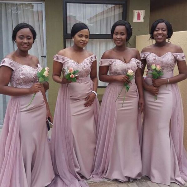 

elegant off shoulder bridesmaid dresses african lace appliqued sash mermaid wedding guest dress custom made maid of honor gowns, White;pink