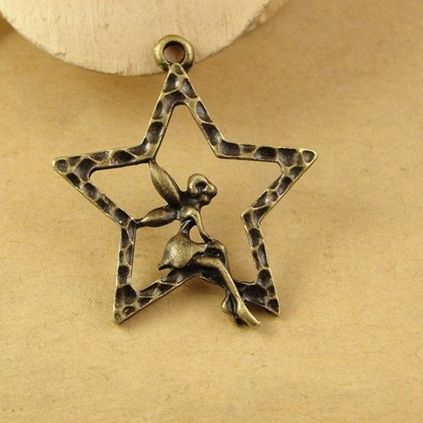 

500 pcs/ lot antique bronze plated angel star charms pendants for necklace bracelet jewelry making diy handmade 27*24mm, Bronze;silver