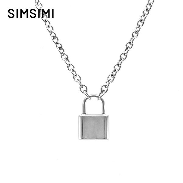 

Simsimi Men Jewelry silver color Lock pendant necklace Brand new Stainless Steel Rolo Cable Chain necklace