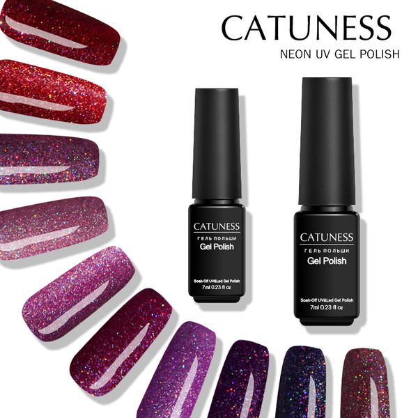 

catuness professional acrylic glue lucky neon gel nails polish soak-off uv colorful glitter lacquer nail art manicure design, Red;pink