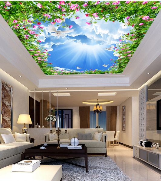 

custom retail 3d fragrance blue sky white clouds delicate flowers zenith murals