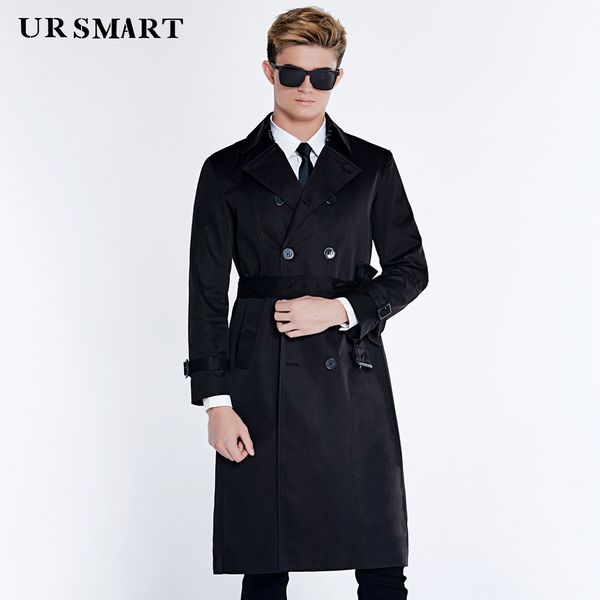 

ursmart british trench coat he defeated the double-breasted split long men's windbreaker classic black handsome trench coat, Tan;black