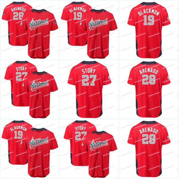

Men 2018 All Star 19 Charlie Blackmon 27 Trevor Story 28 Nolan Arenado 15 Raimel Tapia 8 Gerardo Parra 56 Noel Cuevas Baseball Jerseys