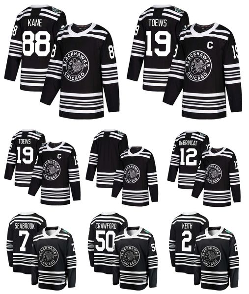 

2019 winter classic chicago blackhawks jersey patrick kane jonathan toews corey crawford duncan keith alex debrincat seabrook black hockey, Black;red
