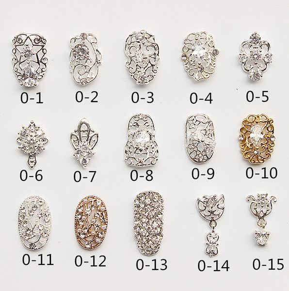 

new 5pcs/lot level nail art glass alloy accessories luxury crystal hollow nail salon jewelry, Silver;gold