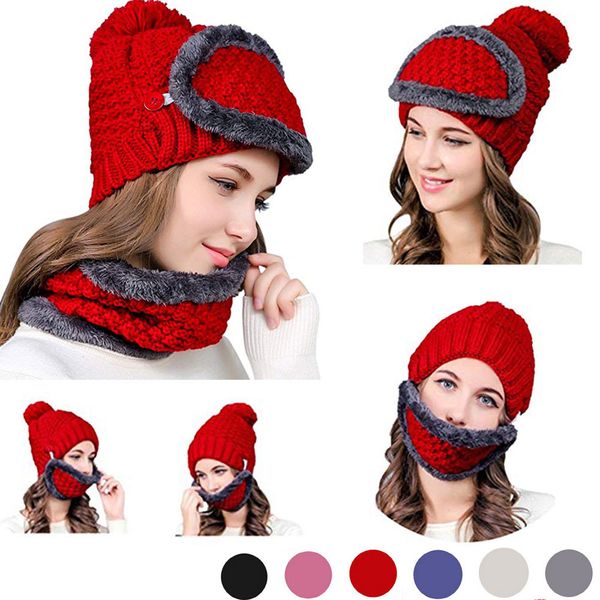 

multi-function winter warm plus velvet knit slouchy masks hats collar 10.31, Blue;gray
