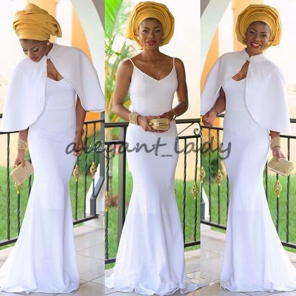 

2018 Elegant Nigerian Evening Dresses White Women Mermaid prom Dress With Jacket Long Vestidos De Festa African Evening Gown