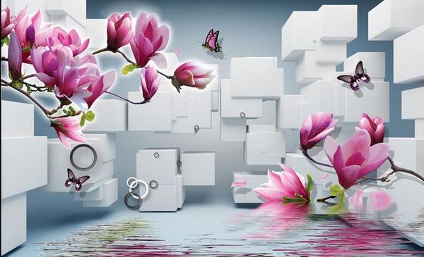 

custom p wallpaper ktv art mural for living room large painting home decororiginal 3d round box magnolia water background wall