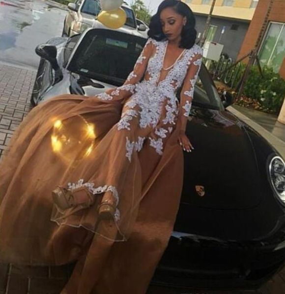 

шампанское сексуальная черная девушка пром платья 2018 глубокий v шеи белые аппликации пром платья вечернее вечернее платье, Black