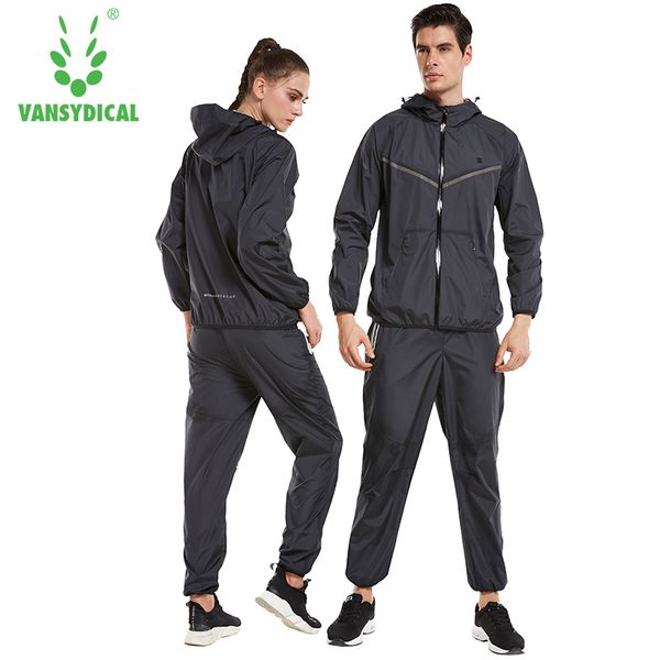 

2018 sweating sports suits men women gym clothes yoga running jacket pants set lose weight slimming lovers sportswear, Black;blue